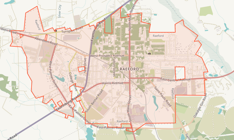 Interactive map of Raeford NC highlighting neighborhoods, parks, and key home-buying areas
